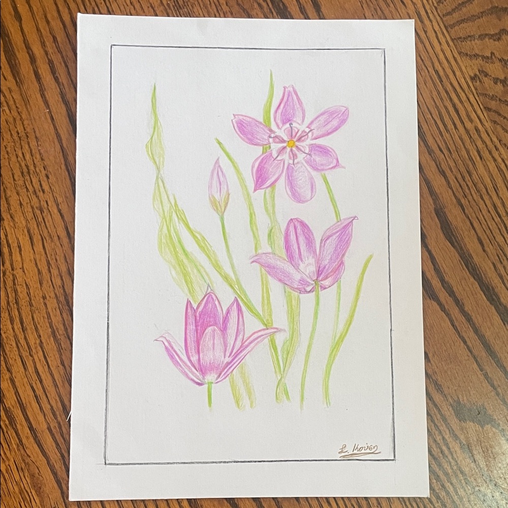 Original Floral Art with Pink and Green Accents Signed By Artist L Kousy - Picture 3 of 9